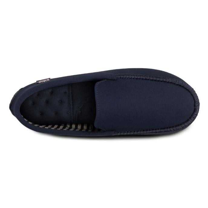 Isotoner Mens Textured Moccasin Slipper With Striped Lining Navy Extra Image 4
